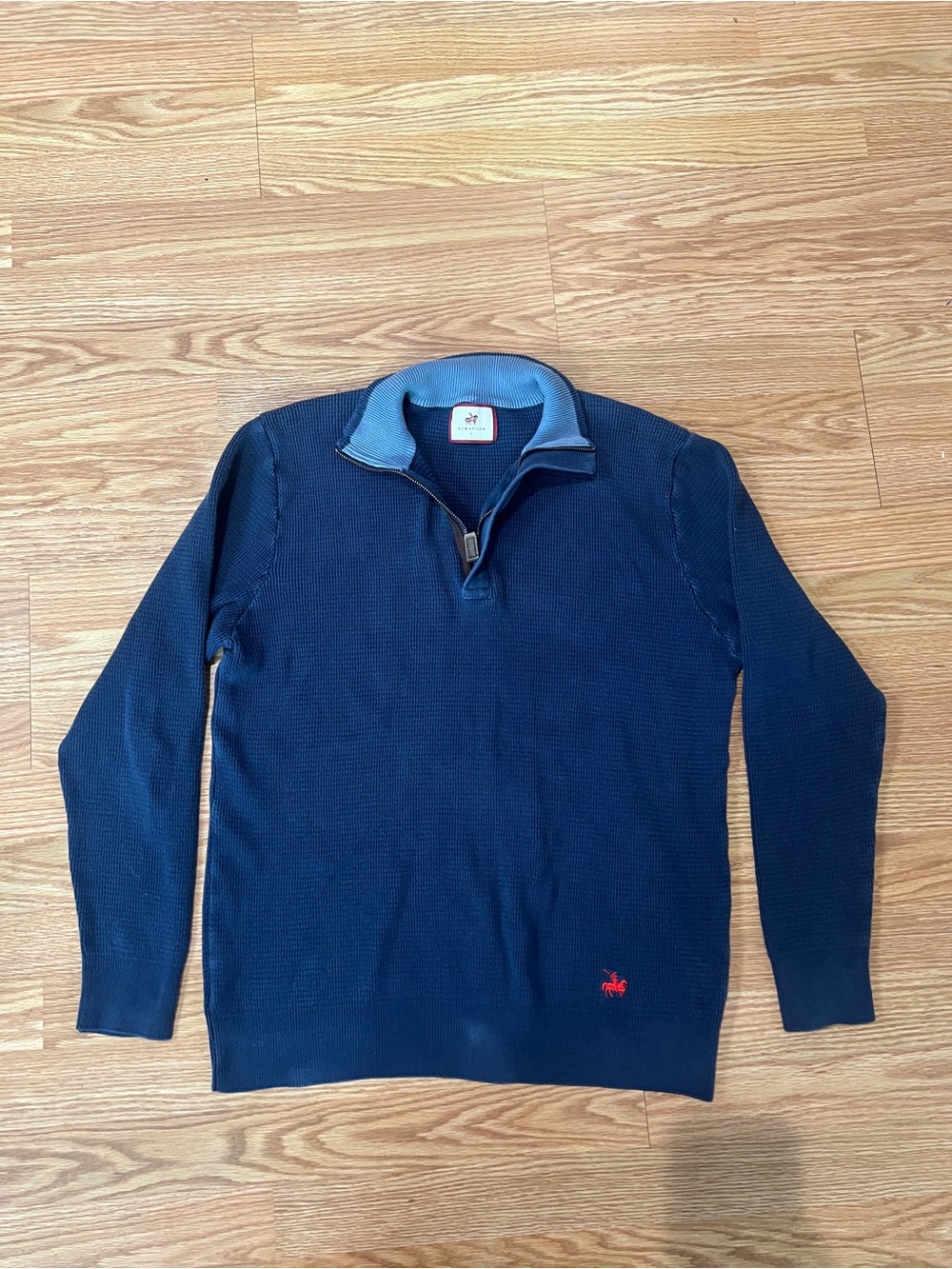 Armatura Large Men's Navy Zip-Neck Sweater with Contrast Collar
